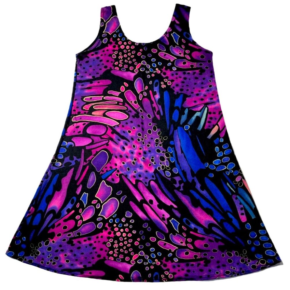 Jostar 90s Vintage Butterfly Print Slinky Tank Dress in Purple and Black Size L